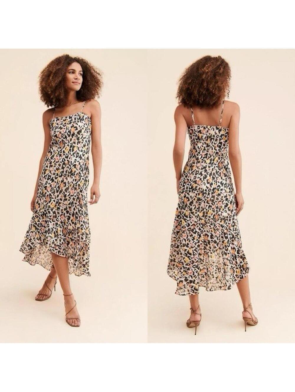 Anthropologie Hutch Animal Print Dress High Low Womens Size M Petite Wedding